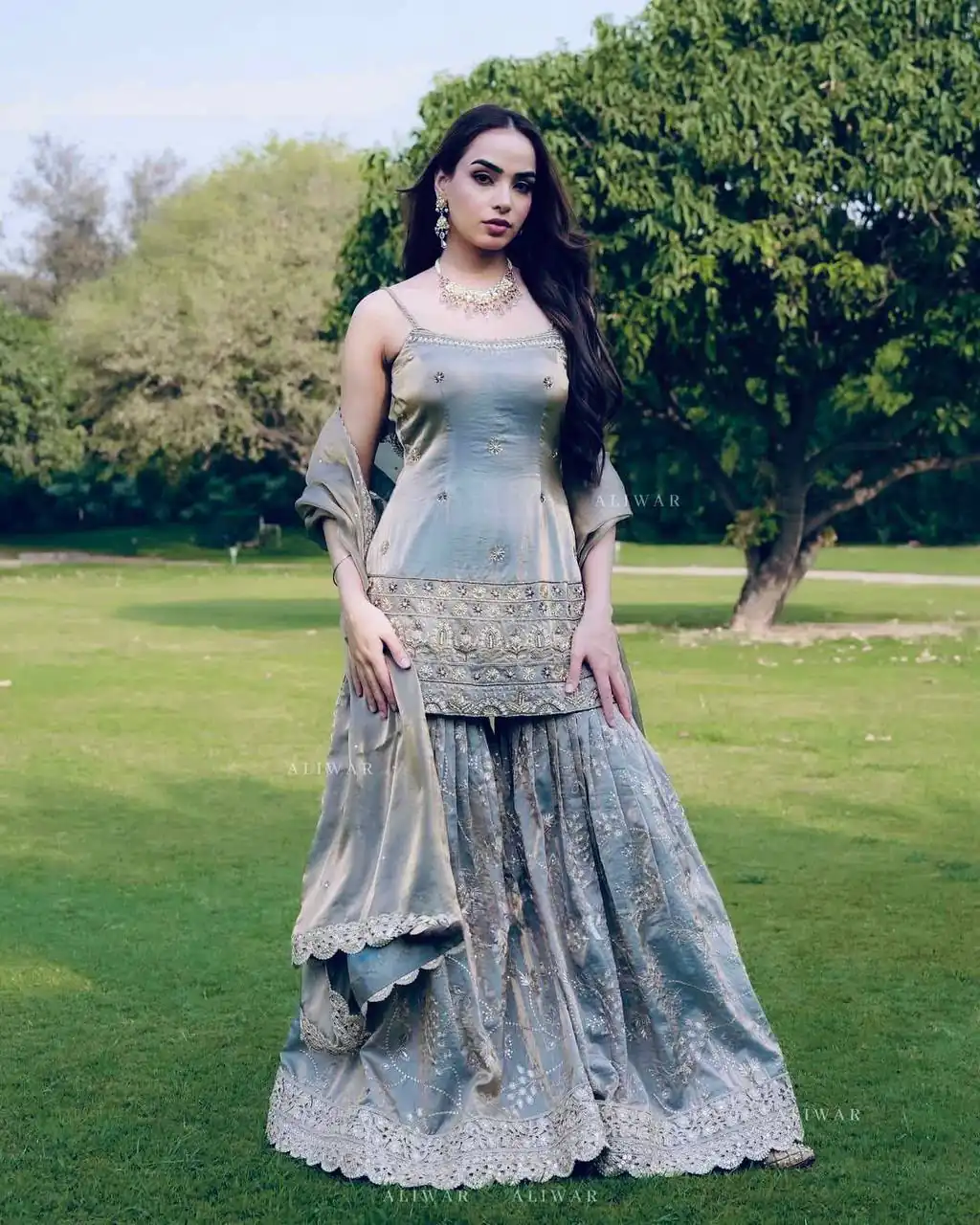 Fancy Grey Organza Silk Sequence Work Salwar Suit - Image 4