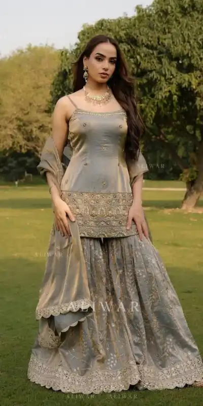 Alternative view of Fancy Grey Organza Silk Sequence Work Salwar Suit