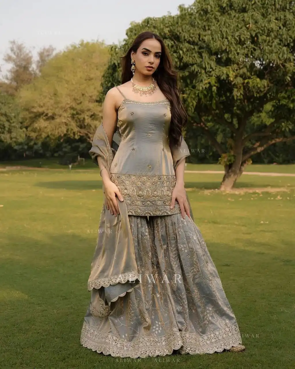 Fancy Grey Organza Silk Sequence Work Salwar Suit - Image 2