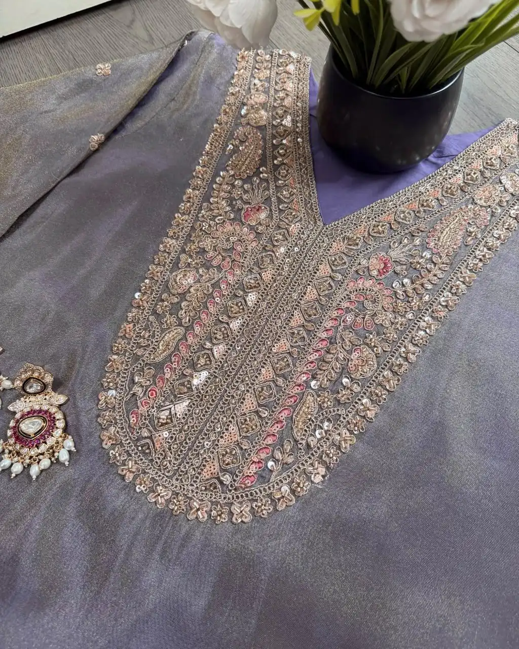 Fancy Lavender Ronald Silk Sequins Work Salwar Suit - Image 4
