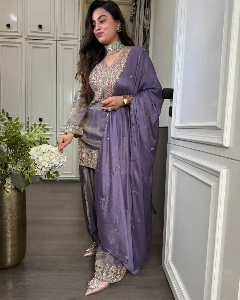 Fancy Lavender Ronald Silk Sequins Work Salwar Suit - Image 3