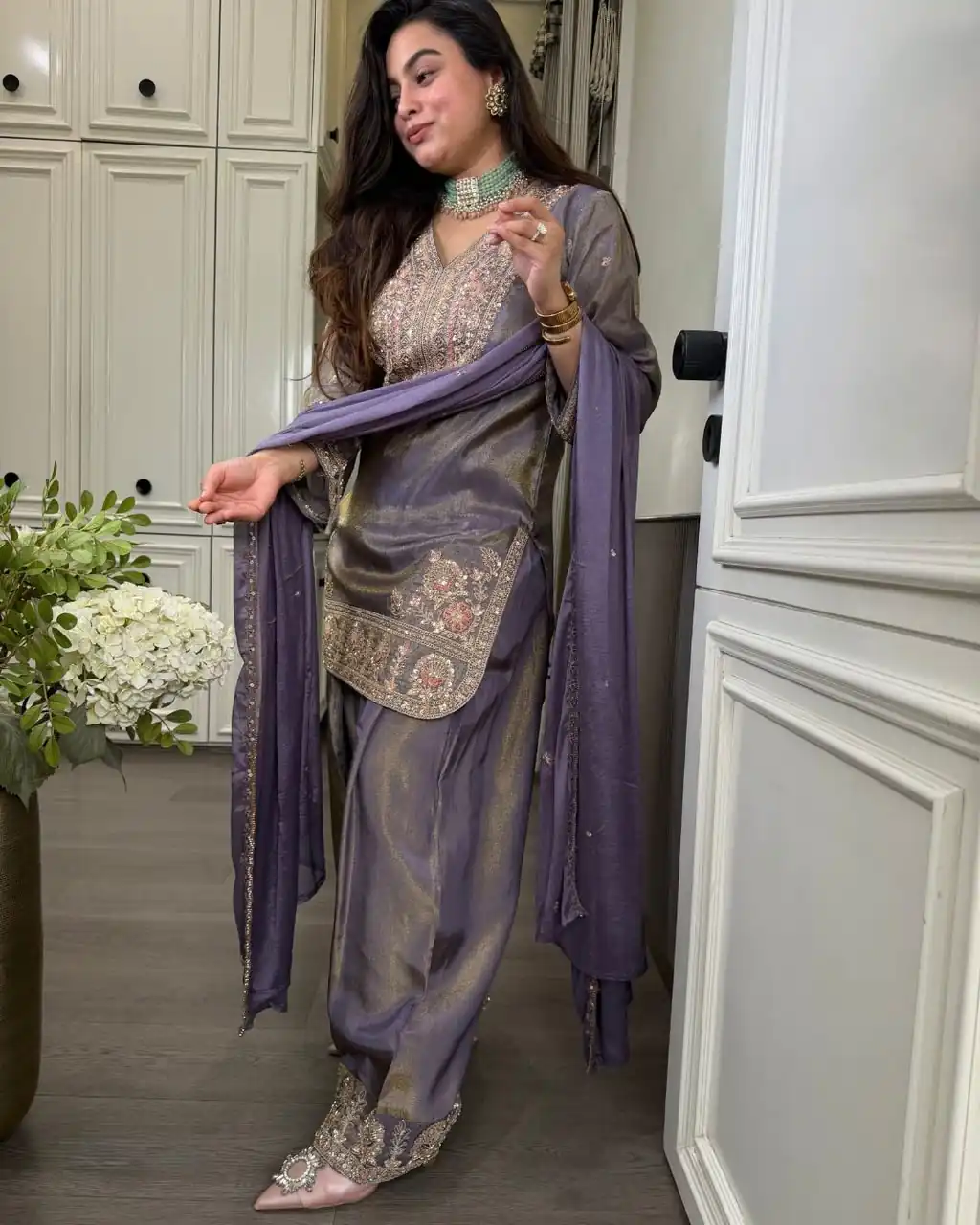Fancy Lavender Ronald Silk Sequins Work Salwar Suit - Image 2