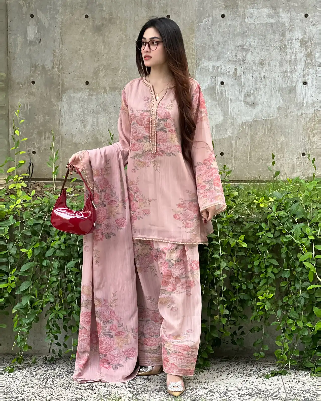 Fancy Light Pink Faux Georgette Digital Print Salwar Suit - Image 2