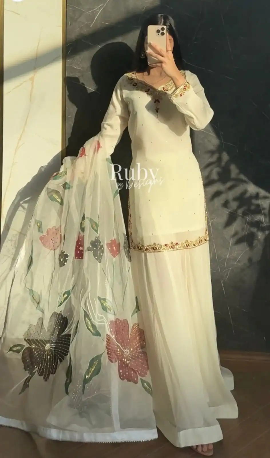 Fancy Off White Faux Georgette Sequence Work Salwar Suit