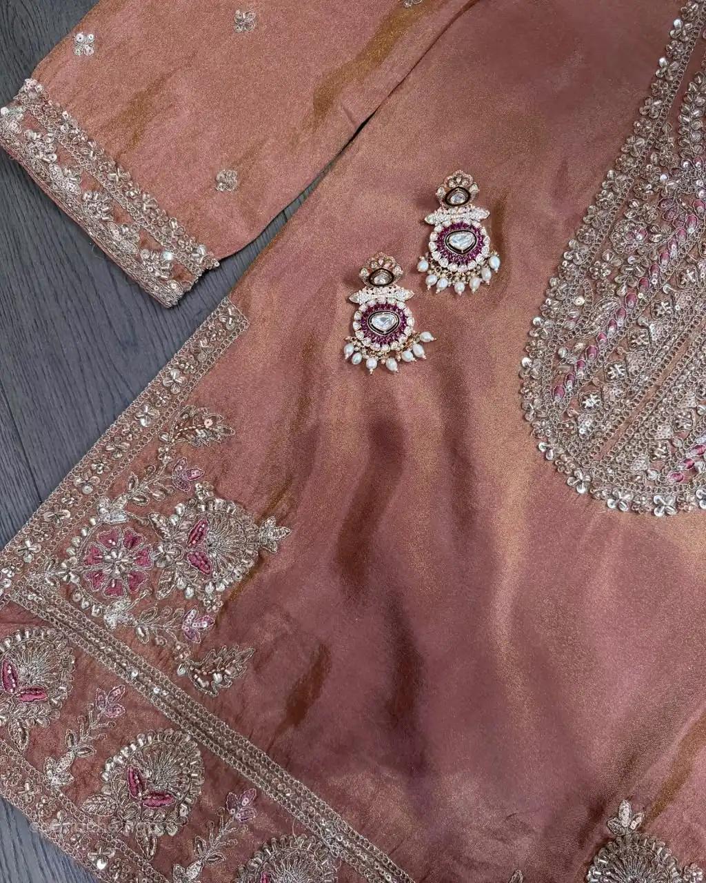Fancy Peach Ronald Silk Sequins Work Salwar Suit - Image 4