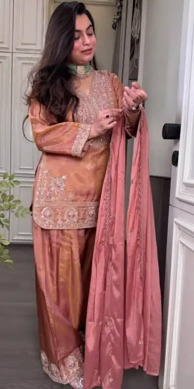 Alternative view of Fancy Peach Ronald Silk Sequins Work Salwar Suit