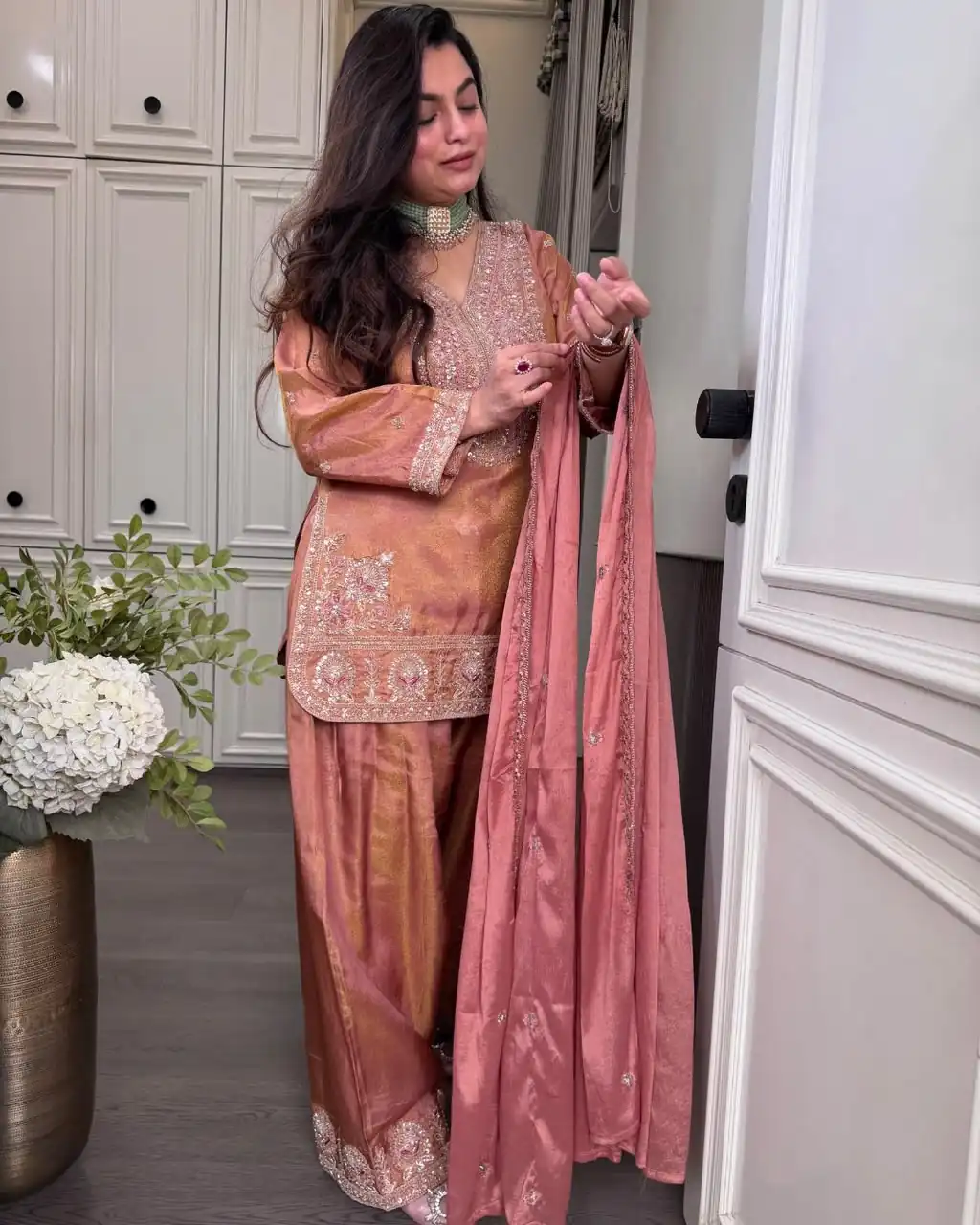 Fancy Peach Ronald Silk Sequins Work Salwar Suit - Image 2