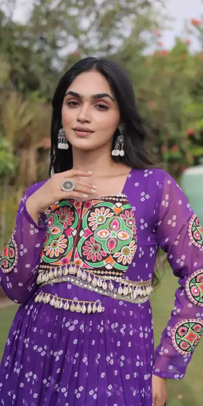 Alternative view of Fancy Purple Faux Georgette Bandhani Print Work Gown