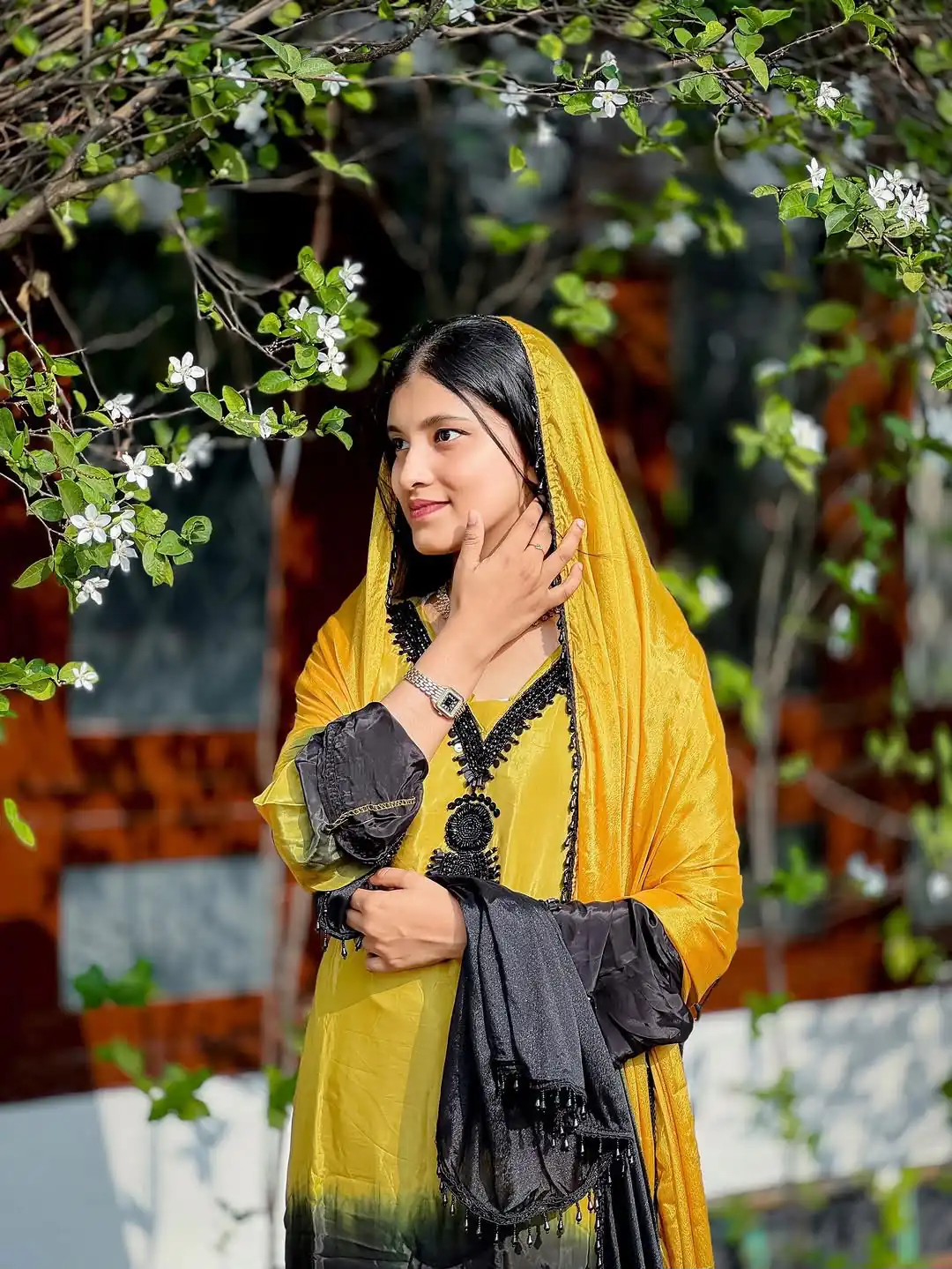 Fancy Yellow French Crep Silk Embroidery Salwar Suit - Image 3