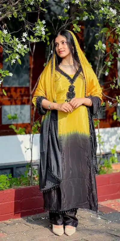 Alternative view of Fancy Yellow French Crep Silk Embroidery Salwar Suit
