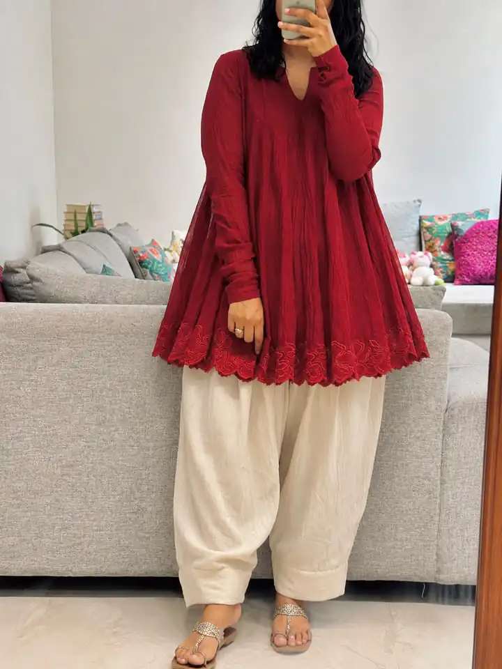 Glowing Red Mal Chanderi Embroider Cut Work Salwar Suit