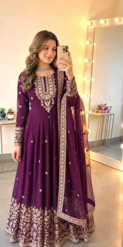 Alternative view of Glowing Wine Georgette Embroidery Sequins Work Gown