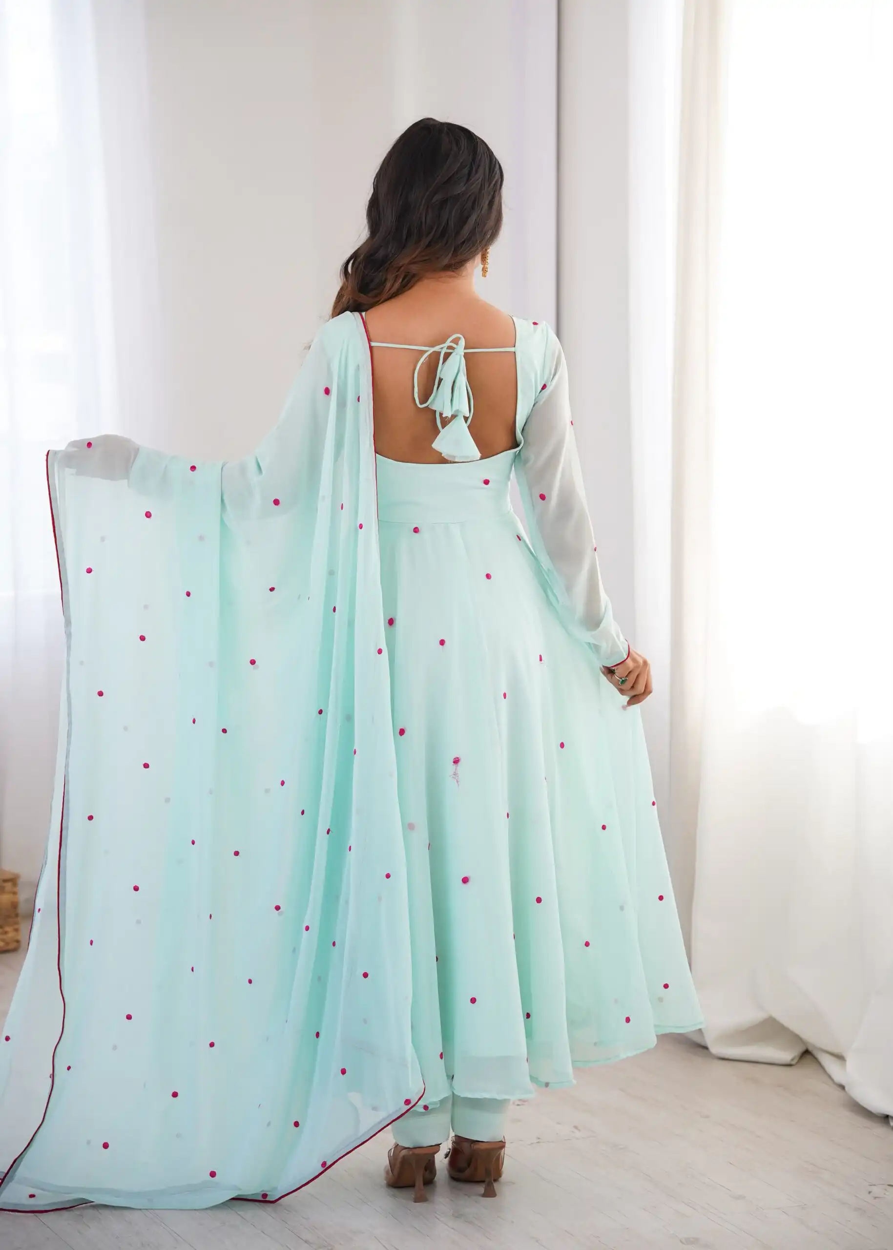 Gorgeous Sky Blue Faux Georgette Embroider Work Salwar Suit - Image 4