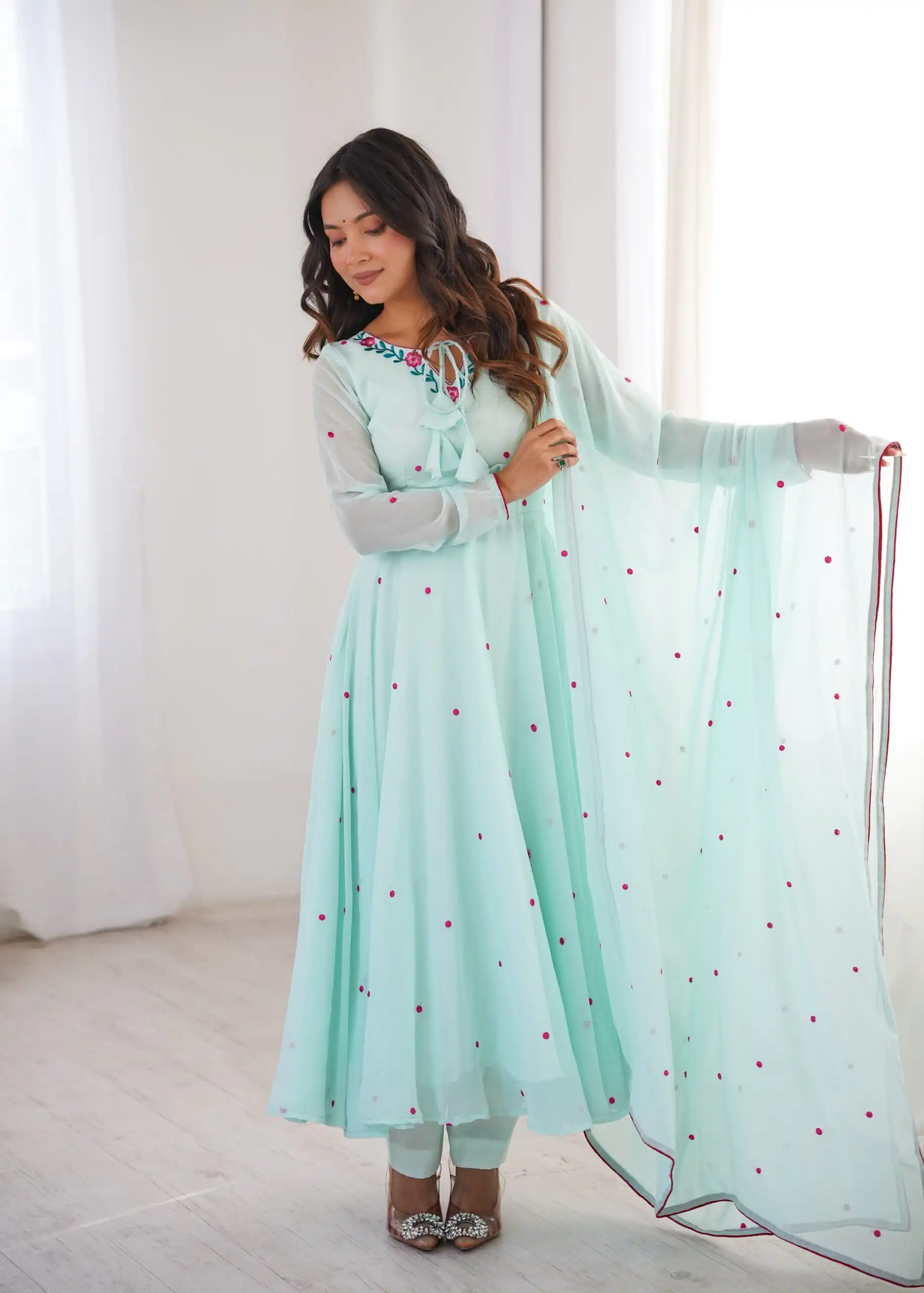 Gorgeous Sky Blue Faux Georgette Embroider Work Salwar Suit - Image 2