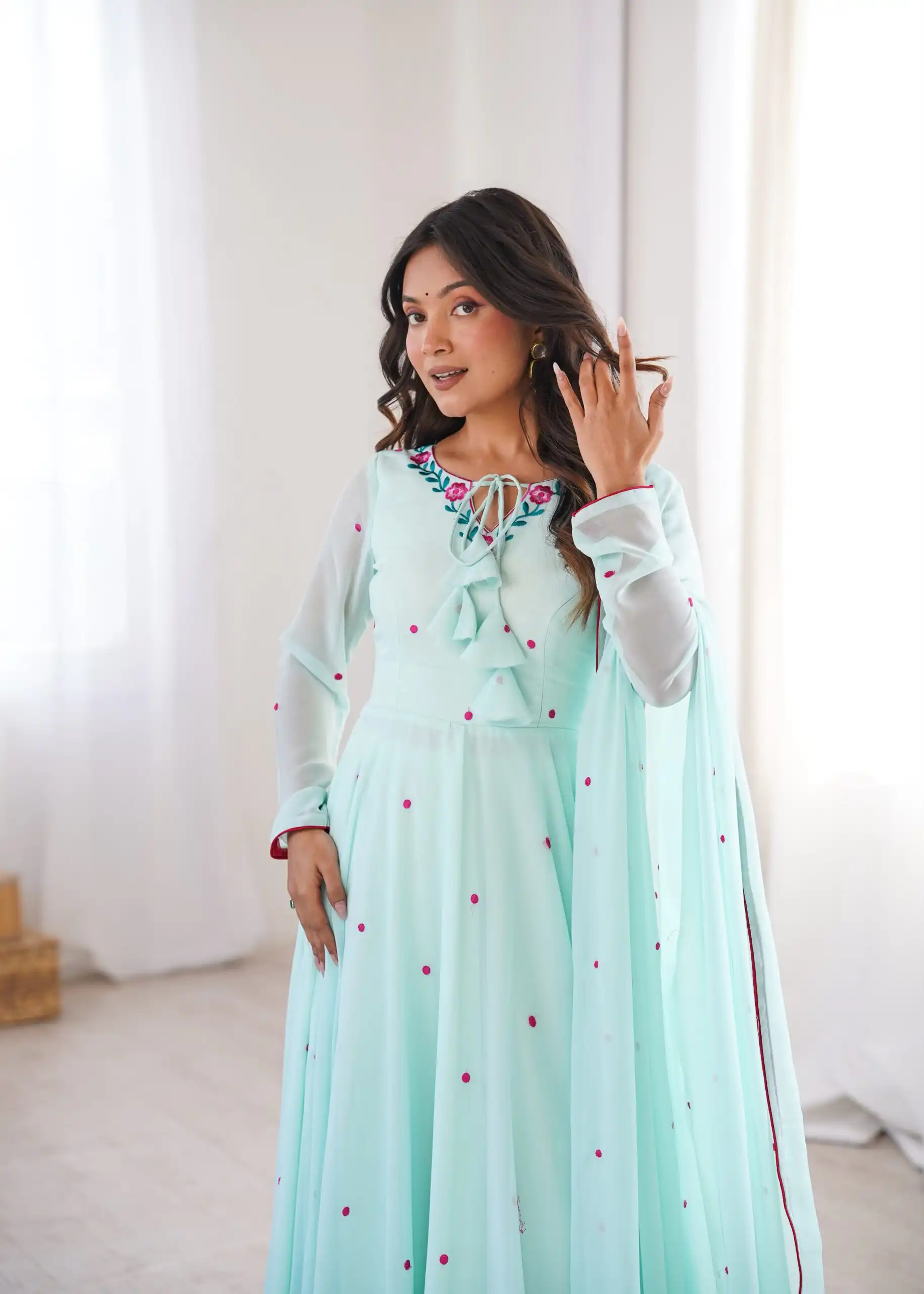 Gorgeous Sky Blue Faux Georgette Embroider Work Salwar Suit - Image 7