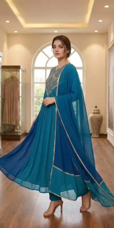 Alternative view of Graceful Blue Mul Chanderi Silk Embroider Work Salwar Suit
