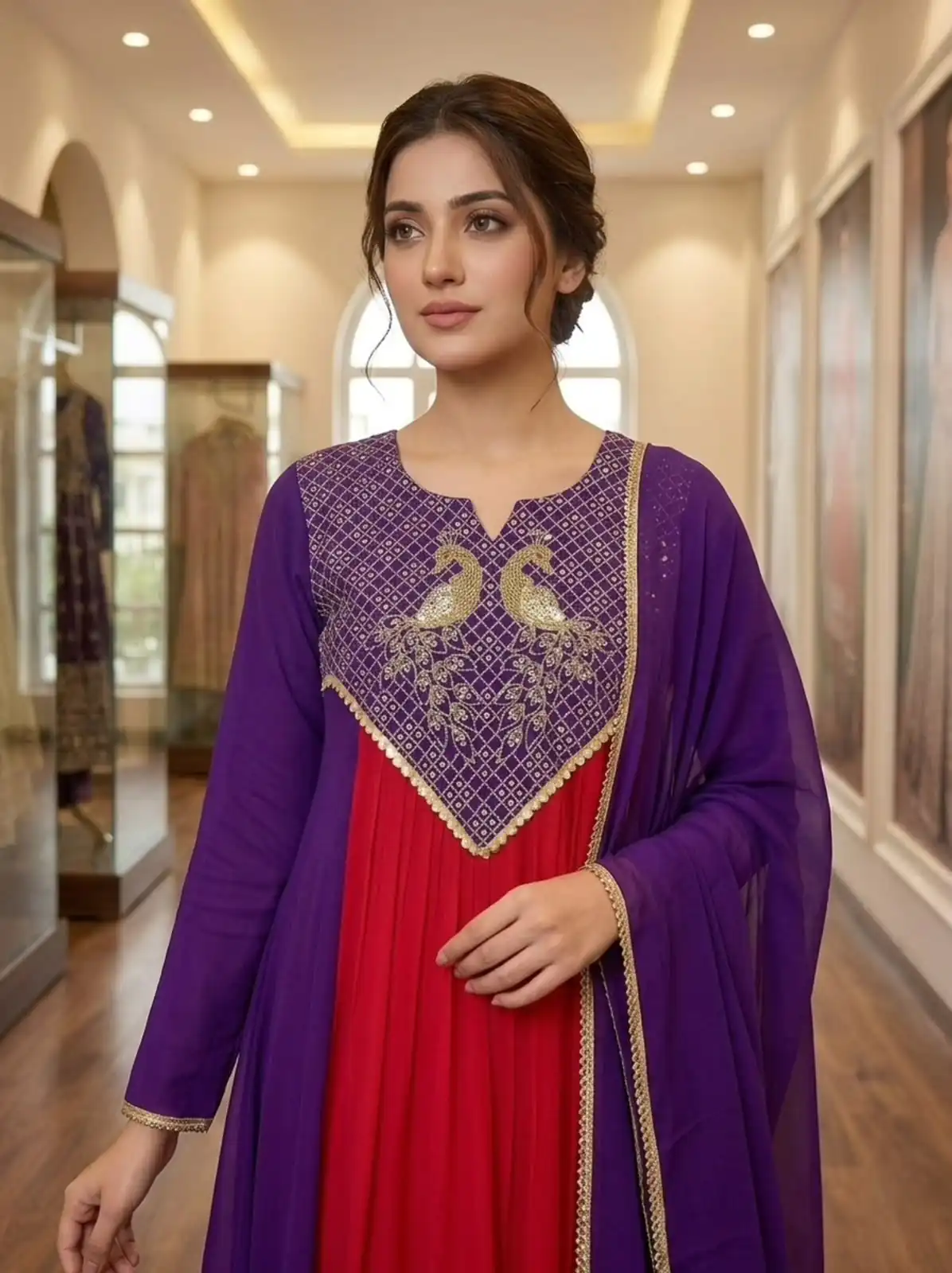 Graceful Purple Mul Chanderi Silk Embroider Work Salwar Suit - Image 4