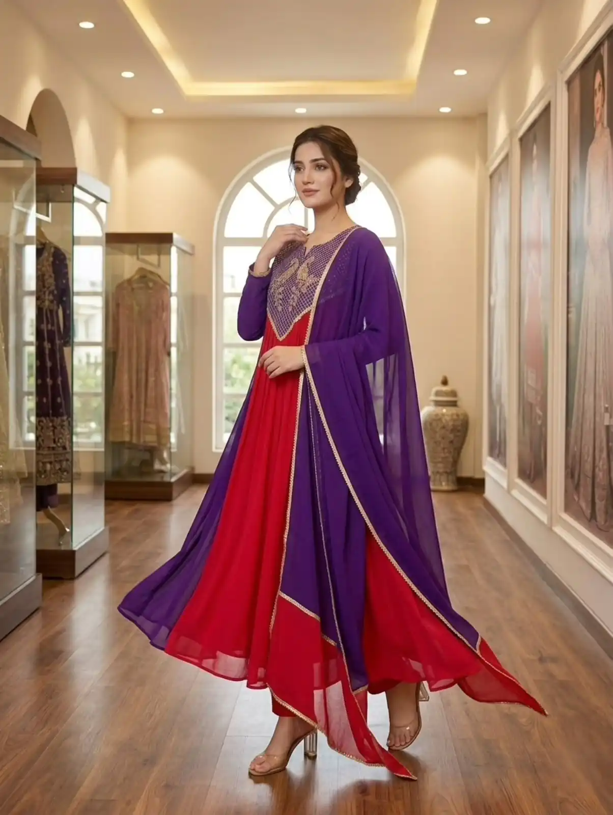 Graceful Purple Mul Chanderi Silk Embroider Work Salwar Suit - Image 3