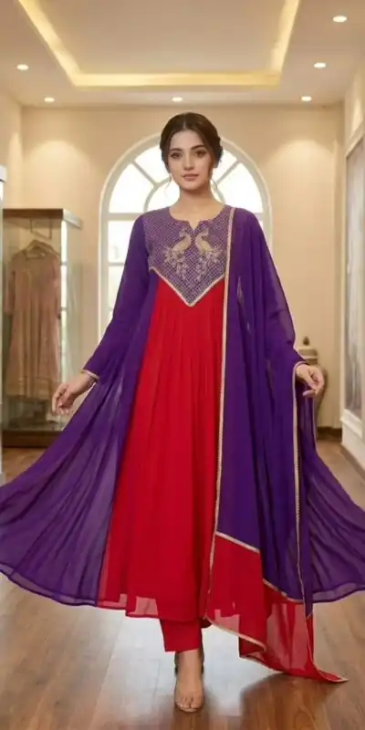 Alternative view of Graceful Purple Mul Chanderi Silk Embroider Work Salwar Suit