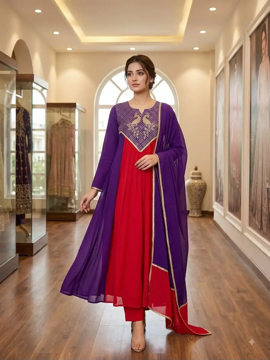 Graceful Purple Mul Chanderi Silk Embroider Work Salwar Suit