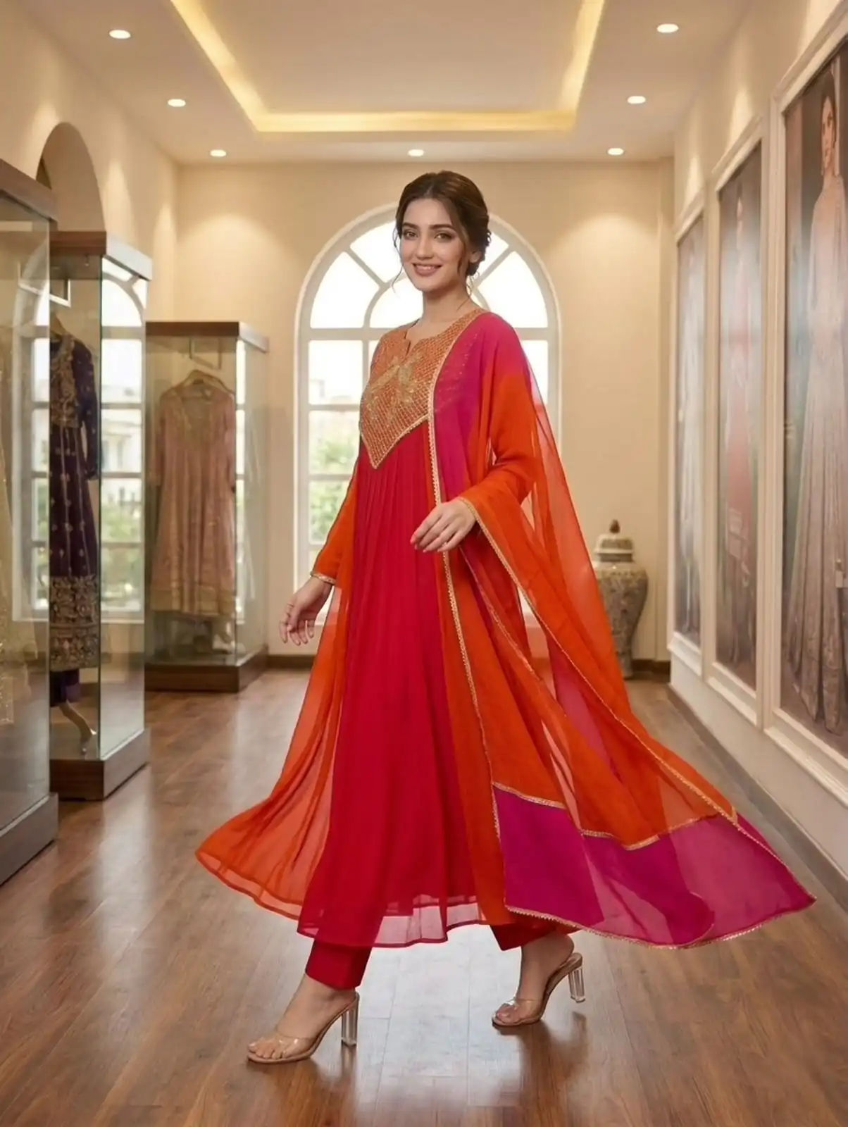 Graceful Red Mul Chanderi Silk Embroider Work Salwar Suit - Image 2