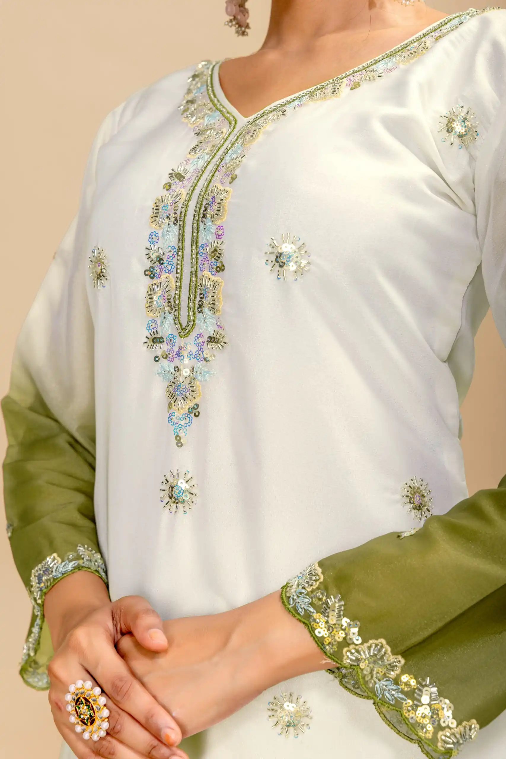Grand Mehandi Star Georgette Beads Work Salwar Suit - Image 3