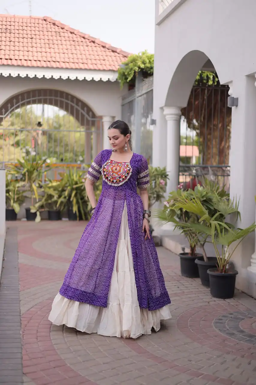 Grand Purple Kora Cotton Bandhani Print Work Lehenga Choli - Image 3
