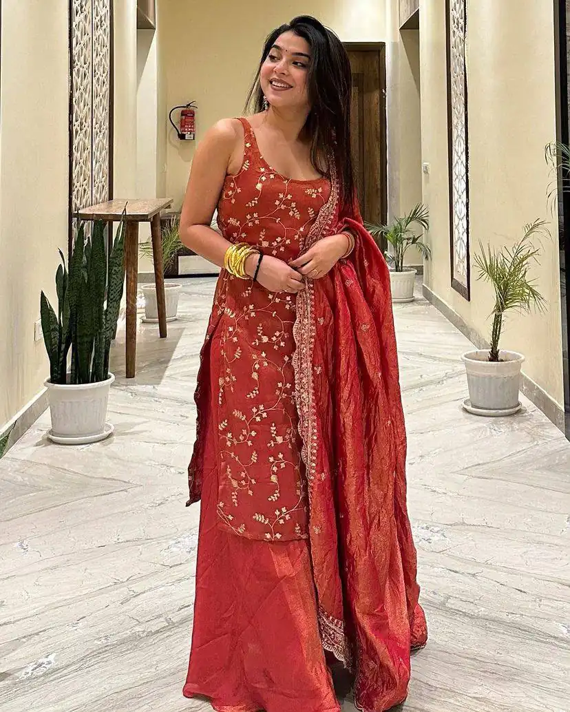 Lovely Rust Zimmy Silk Sequence Work Salwar Suit - Image 2