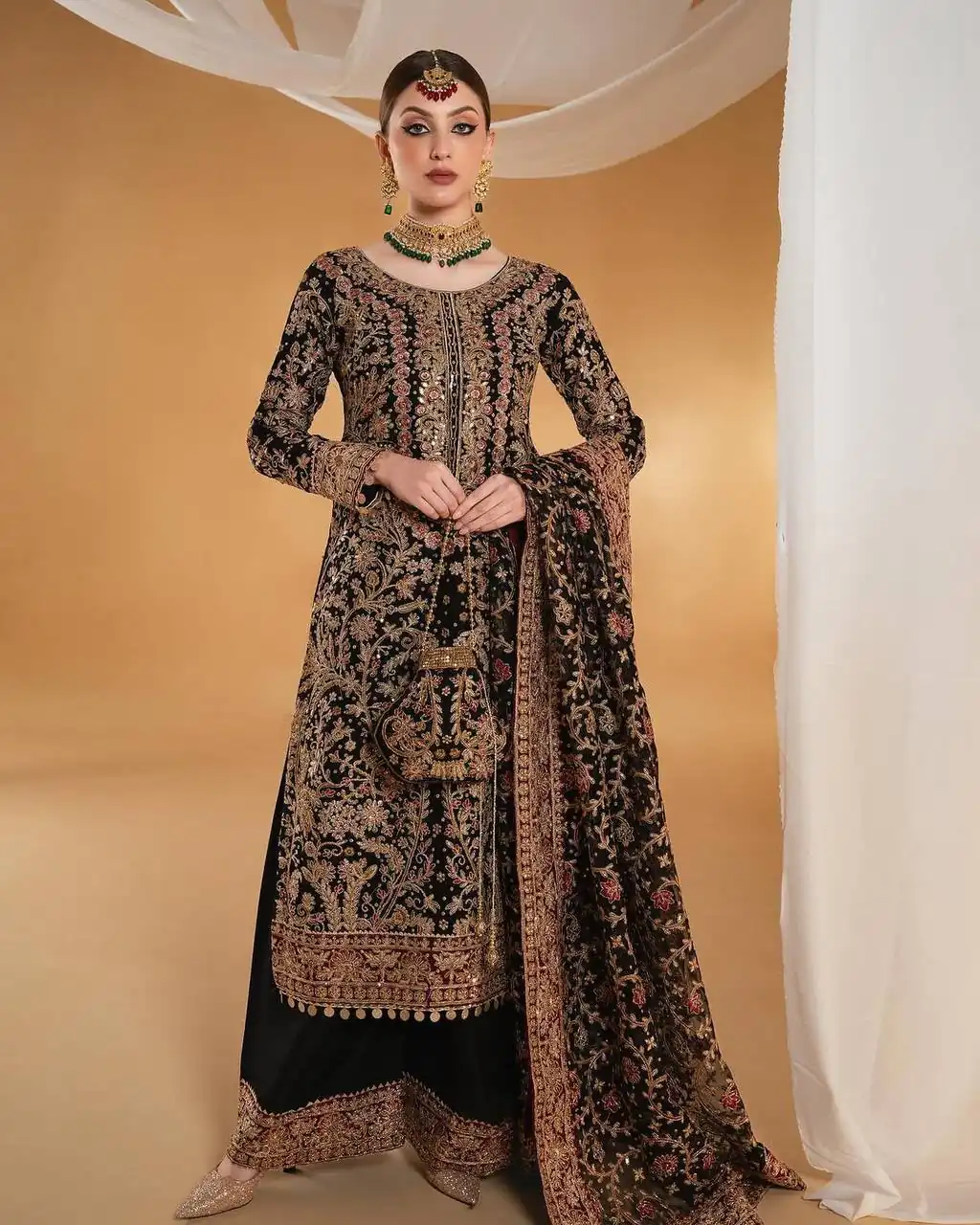 Magical Black Faux Georgette Sequences Work Salwar Suit