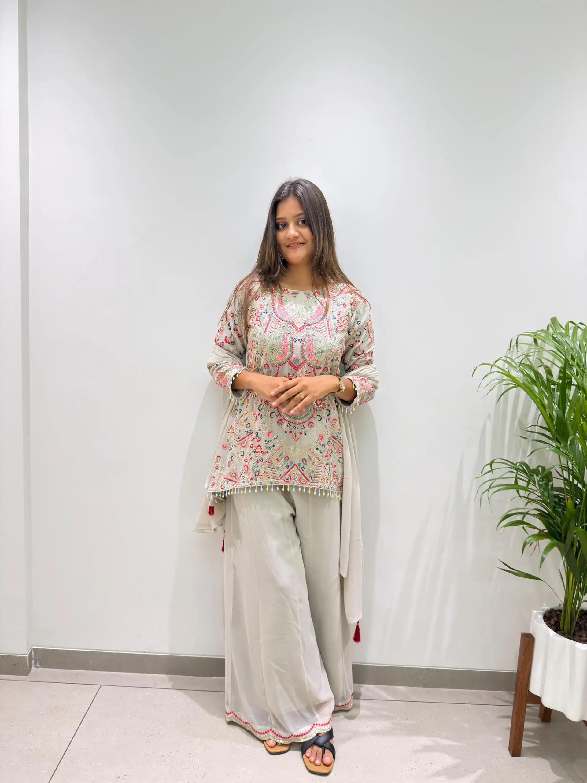 Magical Grey Faux Georgette Sequence Work Salwar Suit - Image 3
