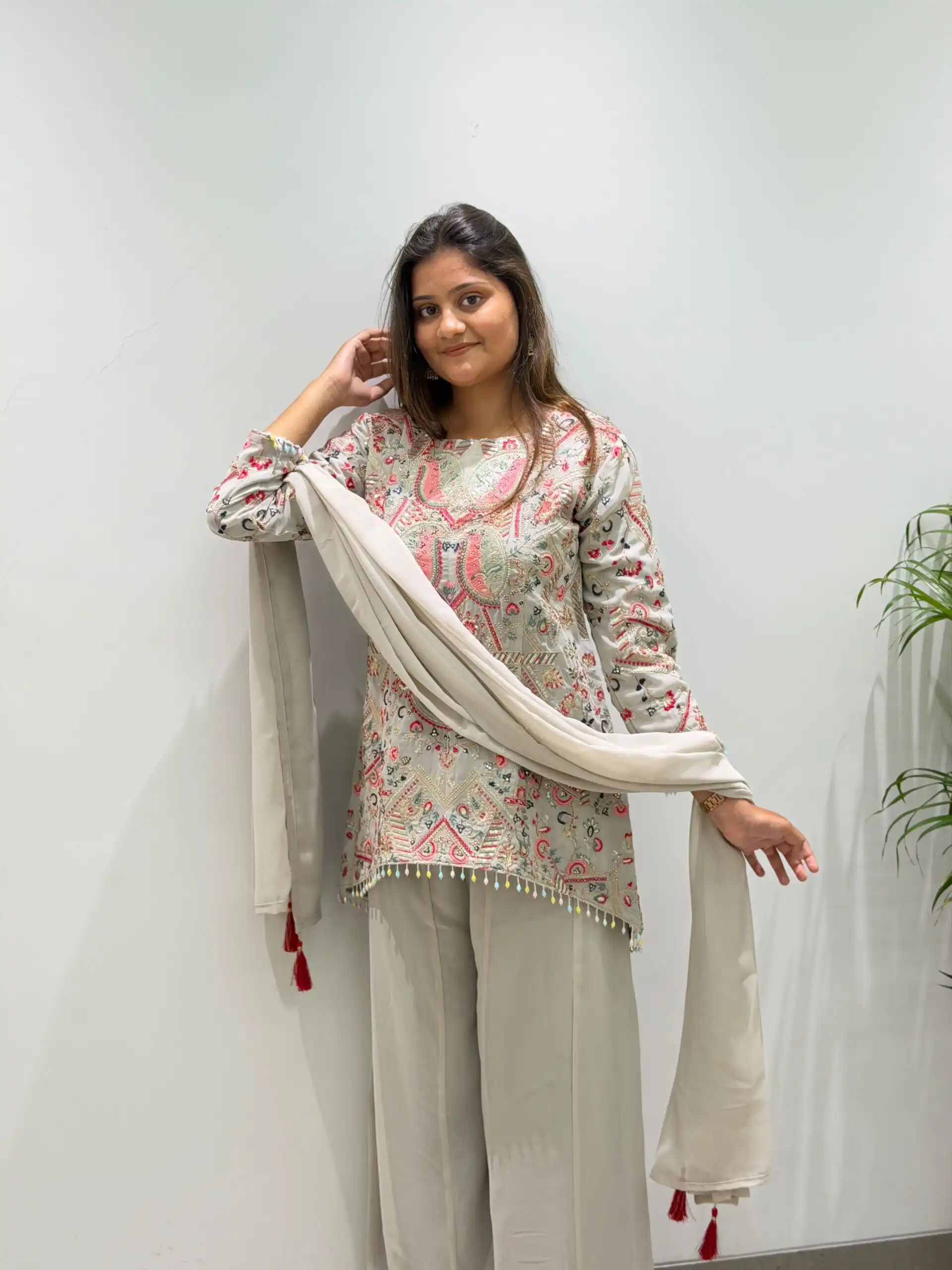 Magical Grey Faux Georgette Sequence Work Salwar Suit - Image 2