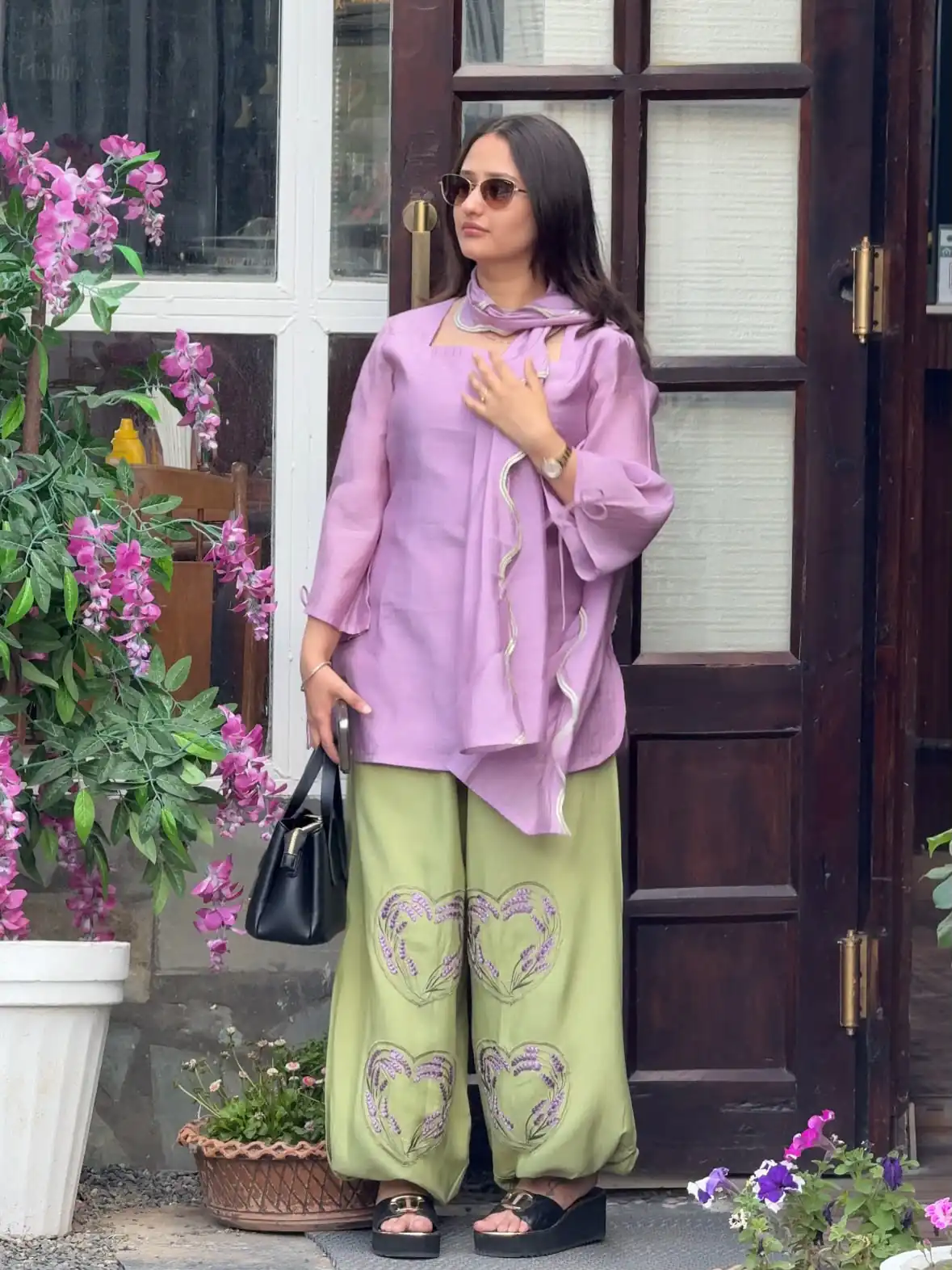 Nice Lavender Mal Chanderi Cotton Embroider Work Salwar Suit - Image 3