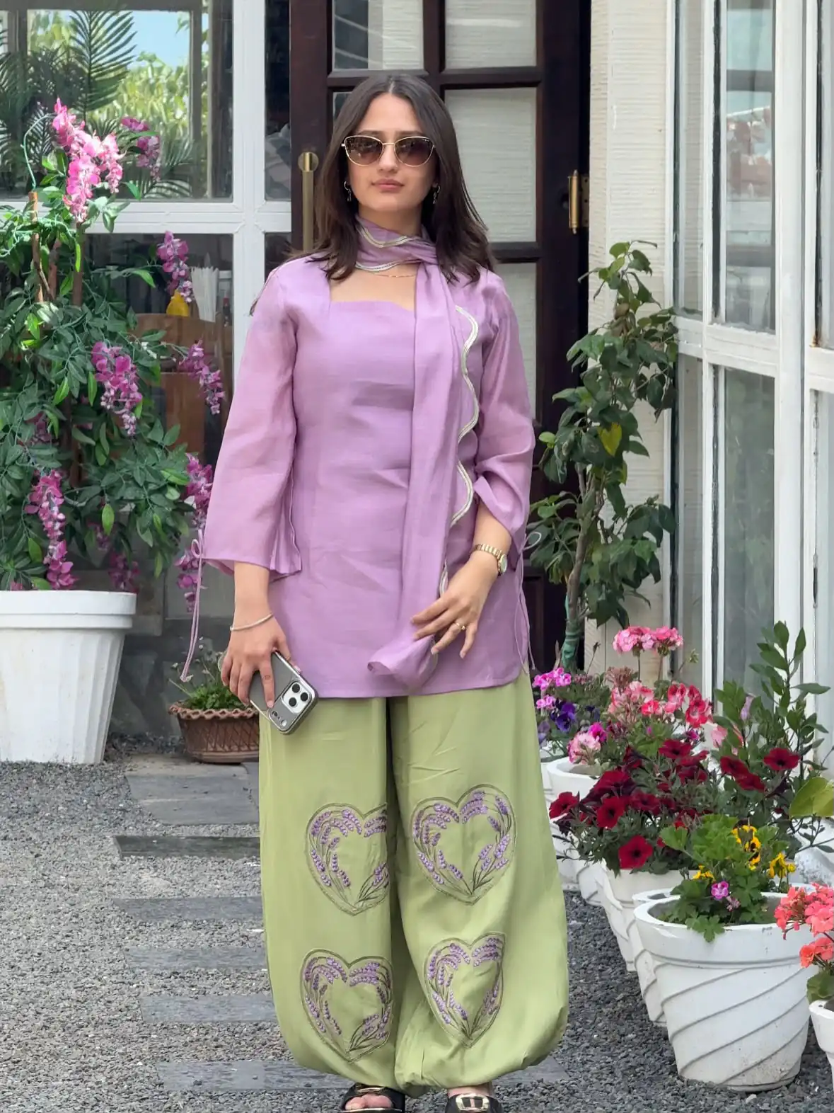 Nice Lavender Mal Chanderi Cotton Embroider Work Salwar Suit - Image 2