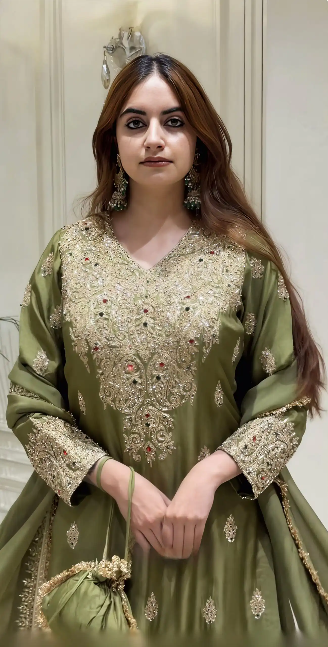 Nice Mehandi Roman Silk Sequences Work Salwar Suit - Image 8