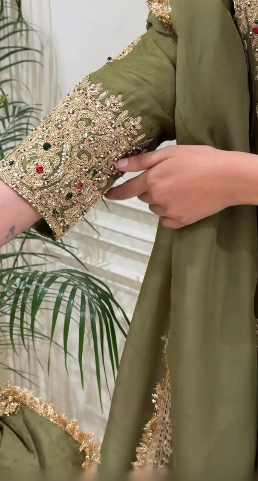 Nice Mehandi Roman Silk Sequences Work Salwar Suit - Image 3