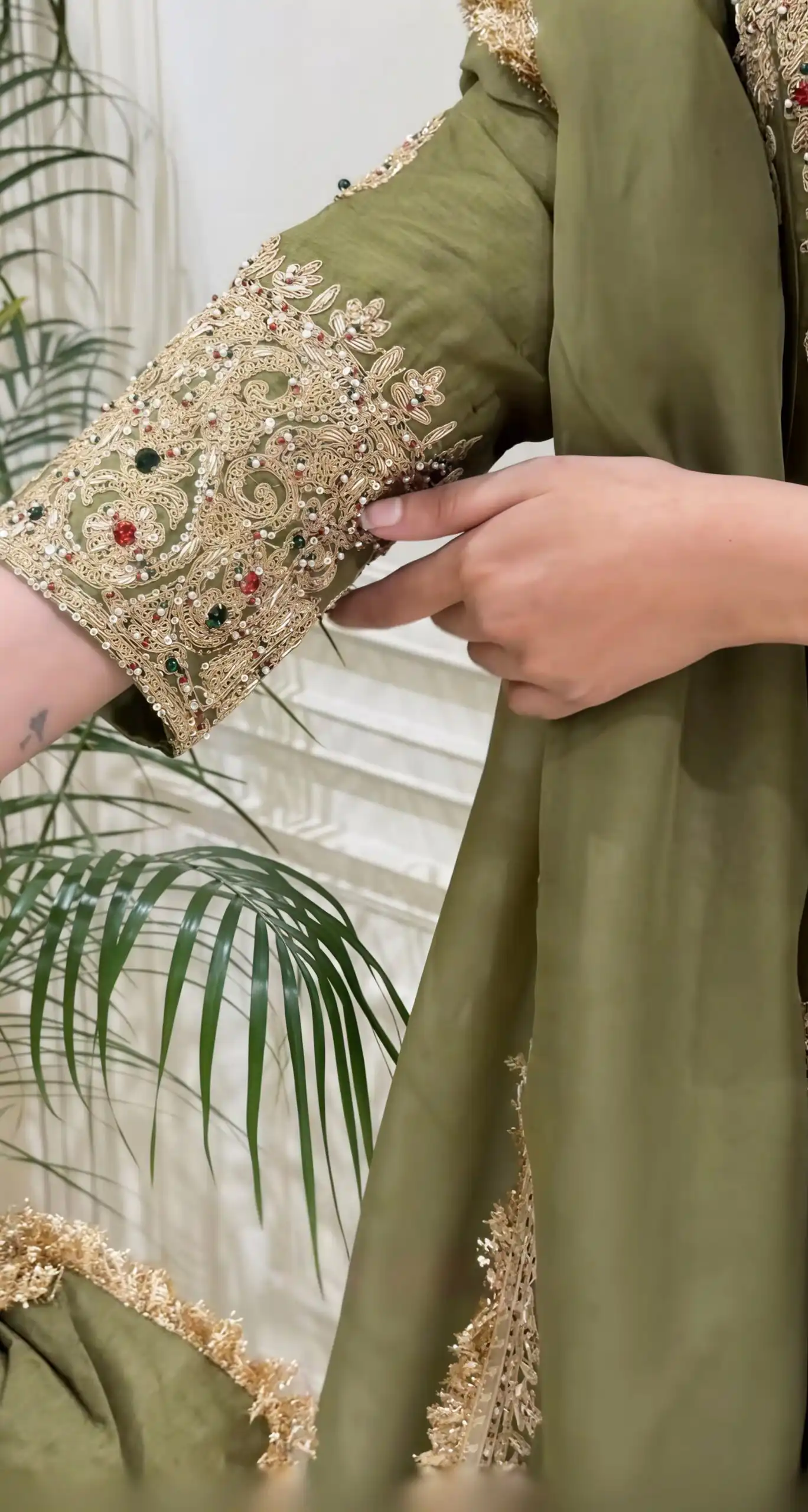 Nice Mehandi Roman Silk Sequences Work Salwar Suit - Image 10