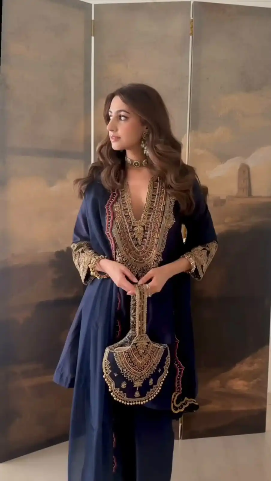 Nice Navy Blue Roman Silk Sequence Work Salwar Suit - Image 5