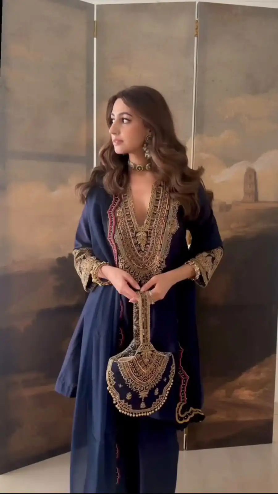 Nice Navy Blue Roman Silk Sequence Work Salwar Suit - Image 3
