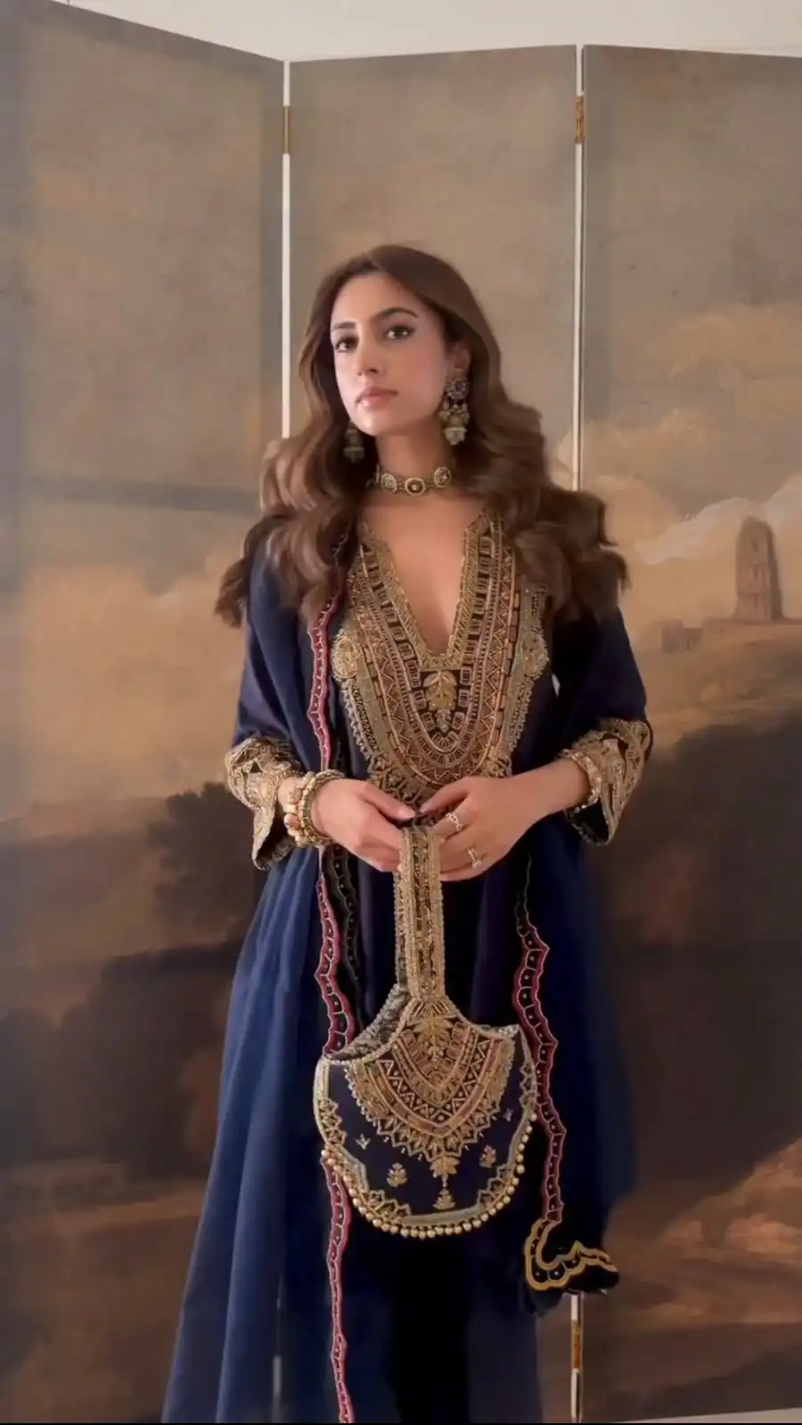 Nice Navy Blue Roman Silk Sequence Work Salwar Suit - Image 2