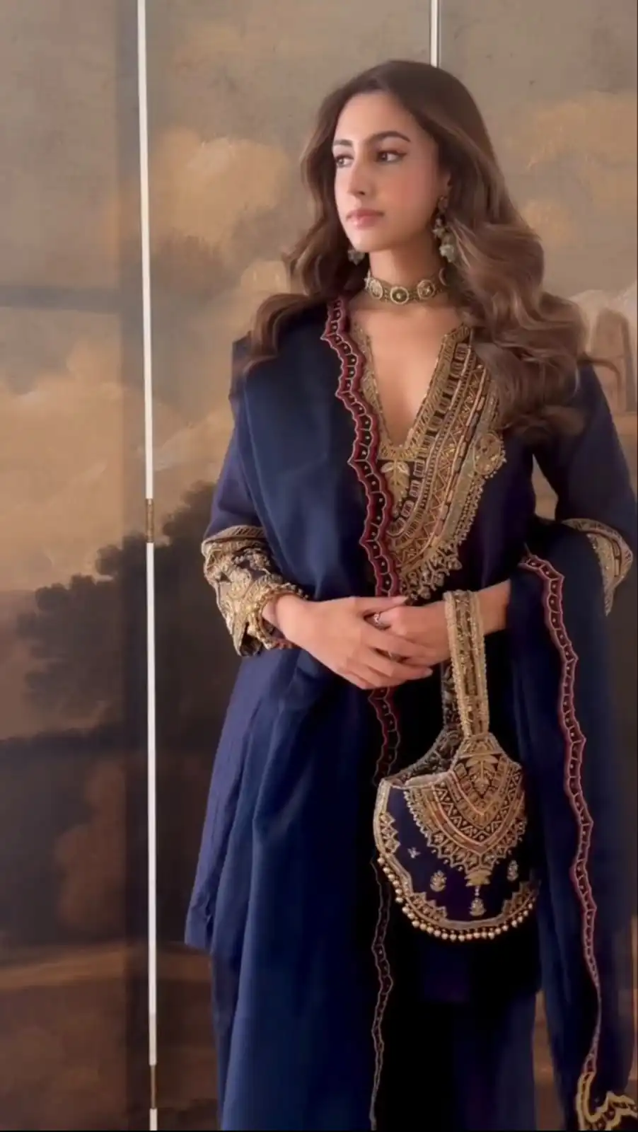 Nice Navy Blue Roman Silk Sequence Work Salwar Suit