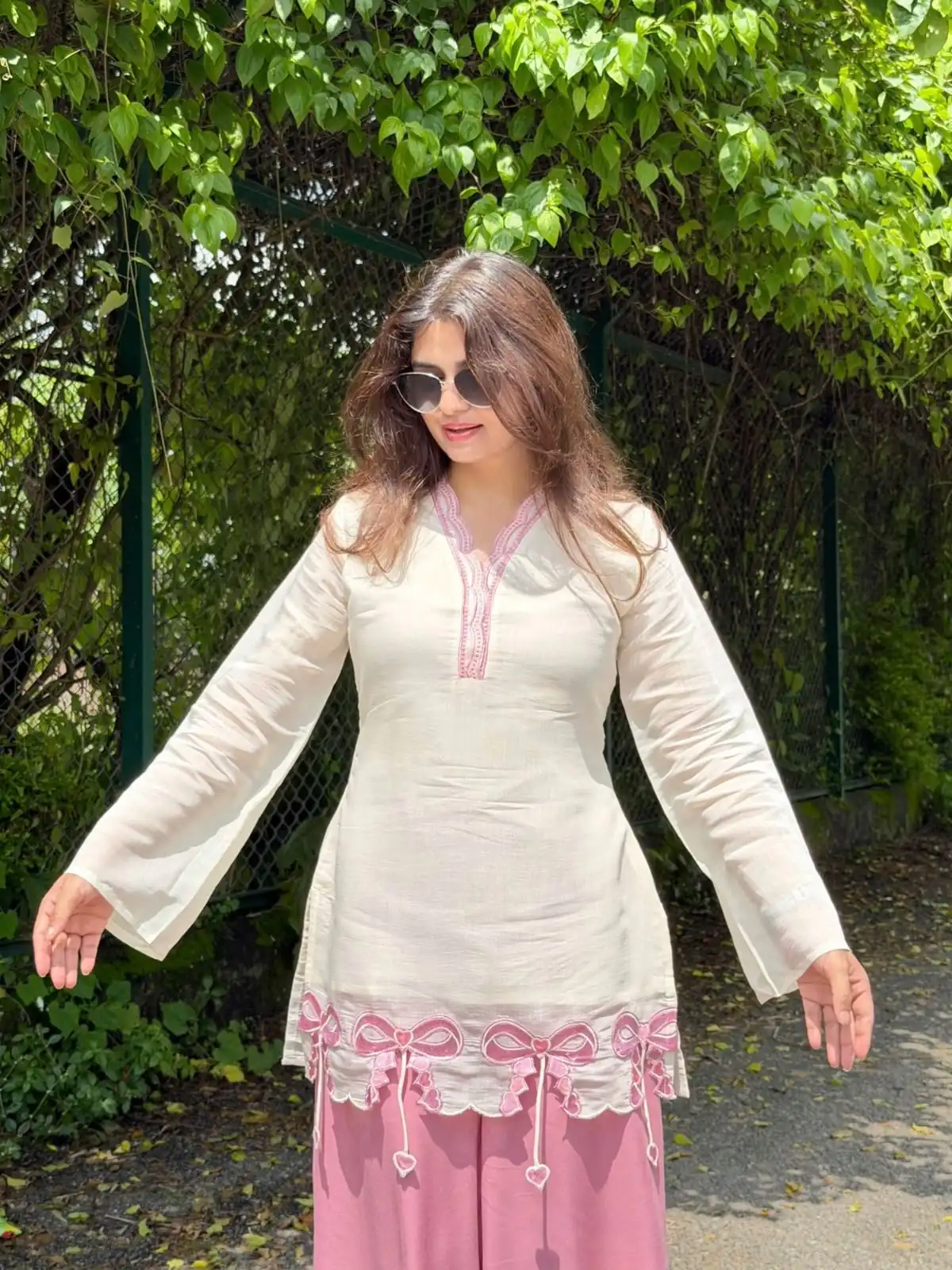 Nice Pink Roman Embroidery Work Salwar Suit - Image 6