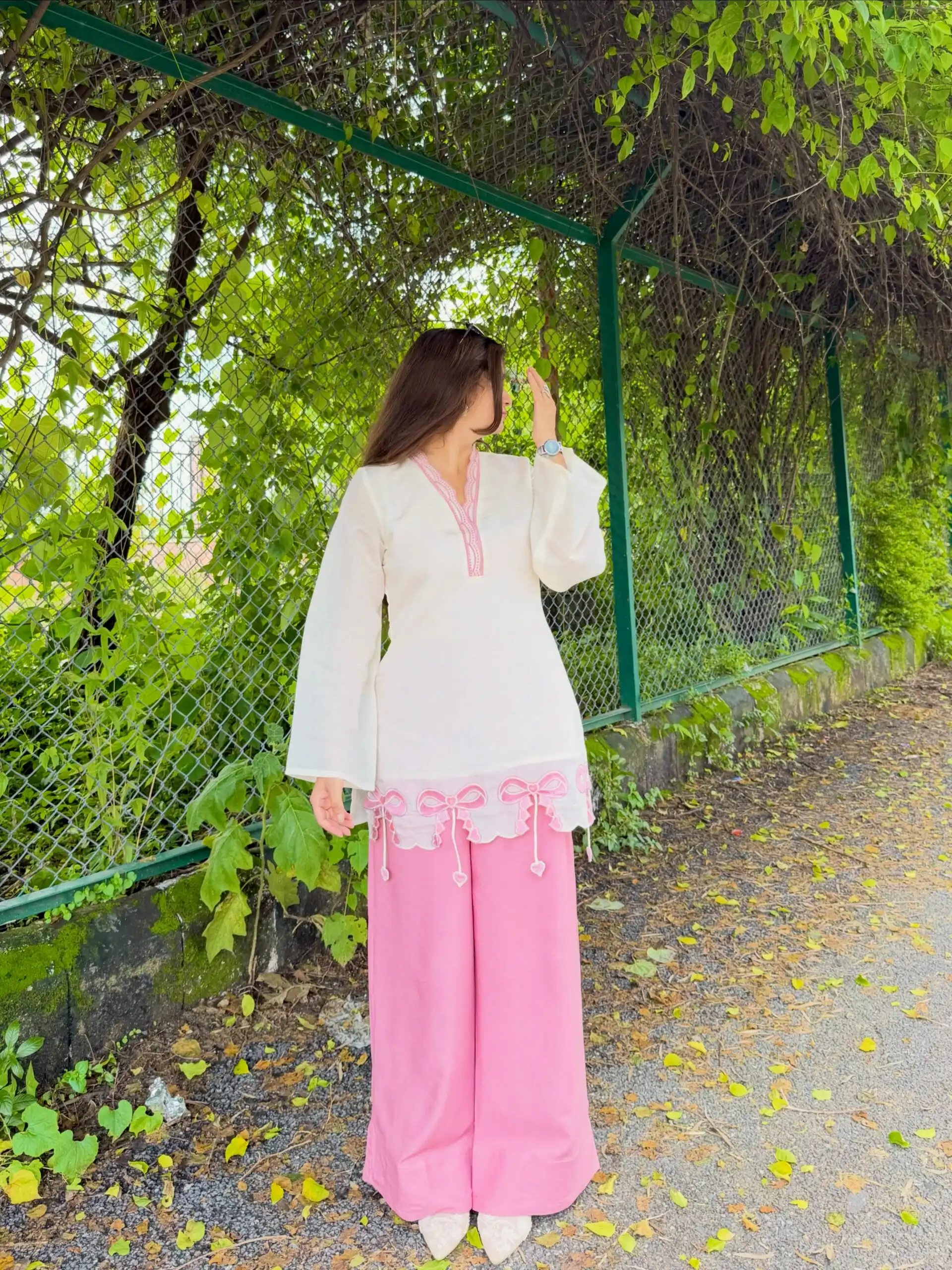 Nice Pink Roman Embroidery Work Salwar Suit - Image 3
