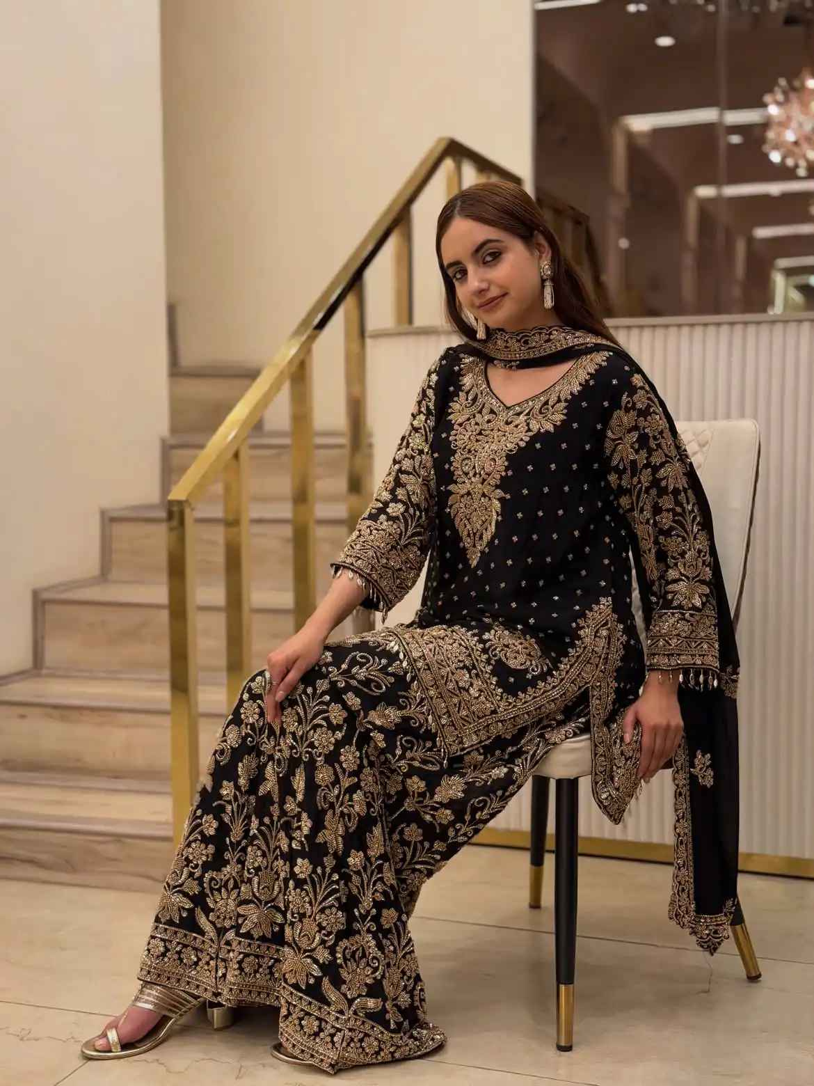 Perfact Black Faux Georgette Sequences Work Salwar Suit - Image 2