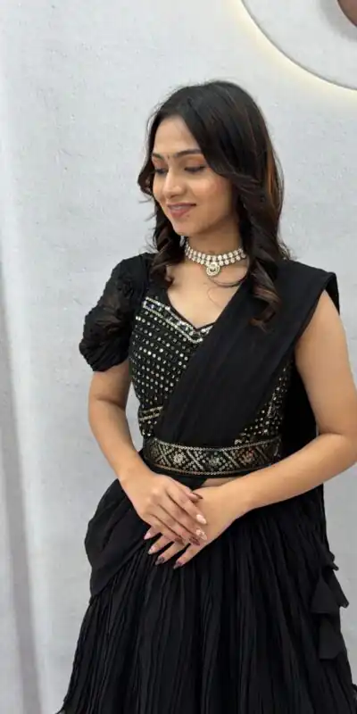 Alternative view of Perfect Black Faux Georgette Thread Work Lehenga Choli