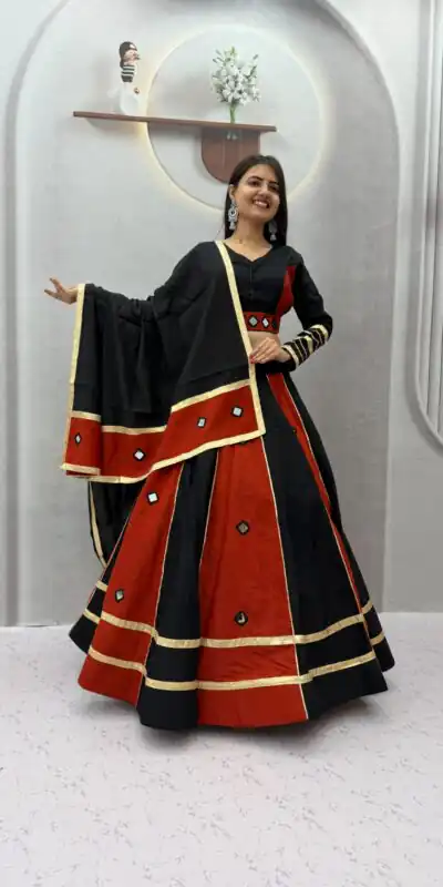 Alternative view of Perfect Black Roman Silk Mirror Work Lehenga Choli