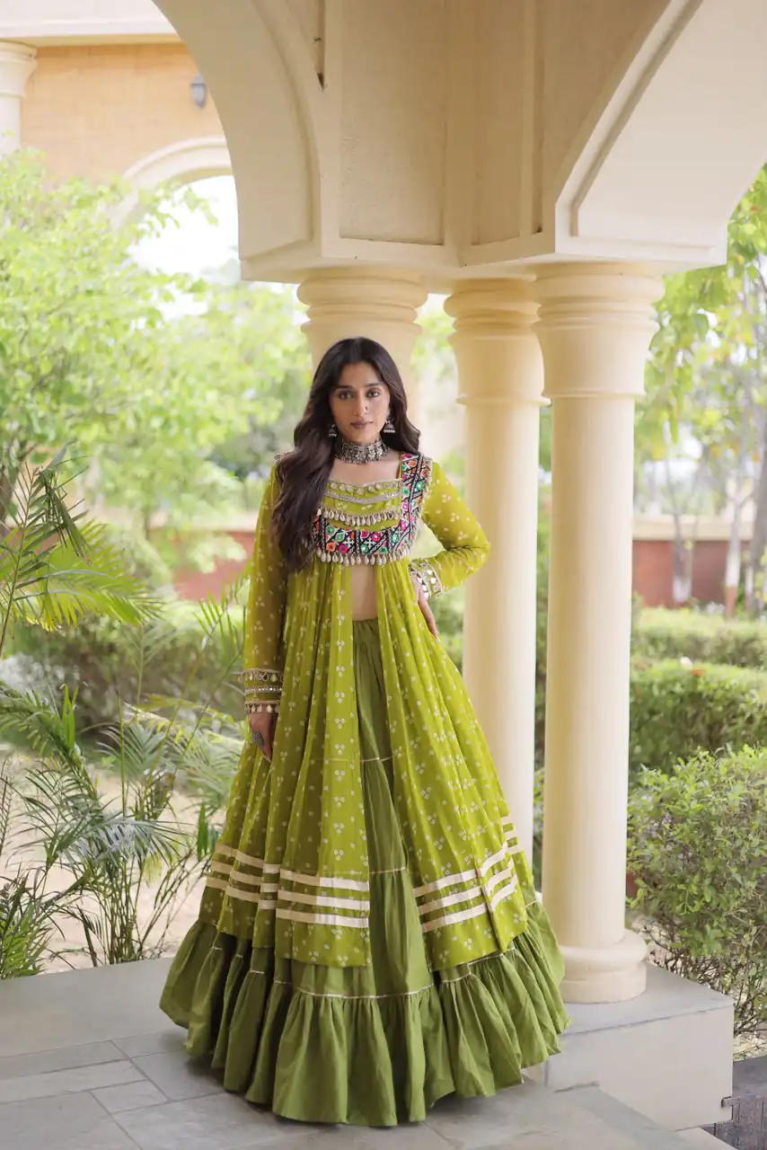 Perfect Mahendi Faux Georgette Patchwork Work Lehenga Choli