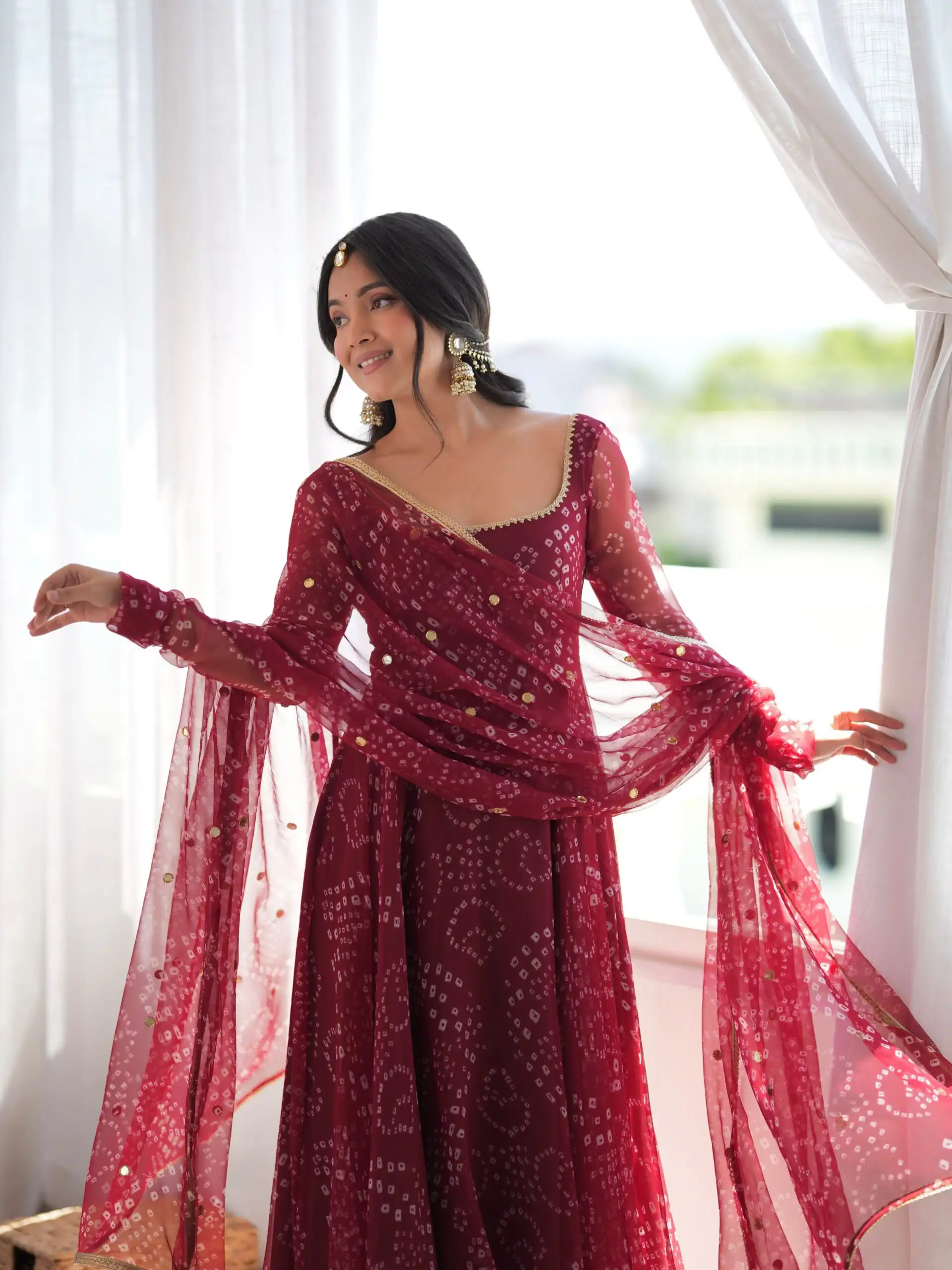 Perfect Maroon Faux Georgette Digital Print Work Salwar Suit - Image 7