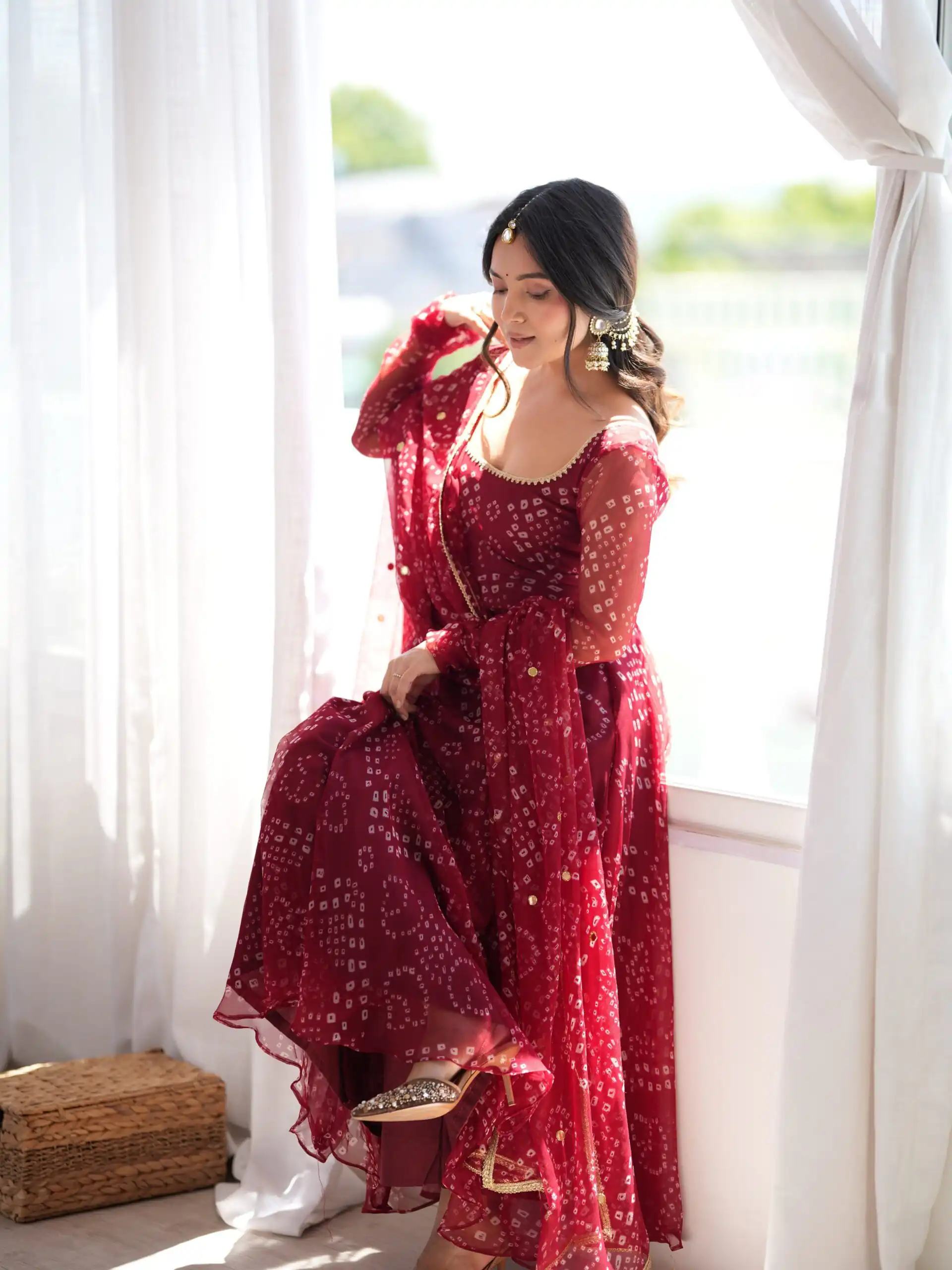 Perfect Maroon Faux Georgette Digital Print Work Salwar Suit - Image 2