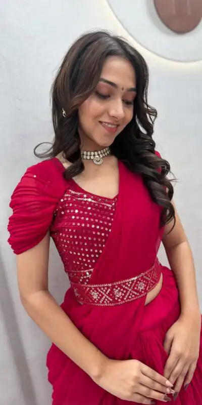 Alternative view of Perfect Pink Faux Georgette Thread Work Lehenga Choli