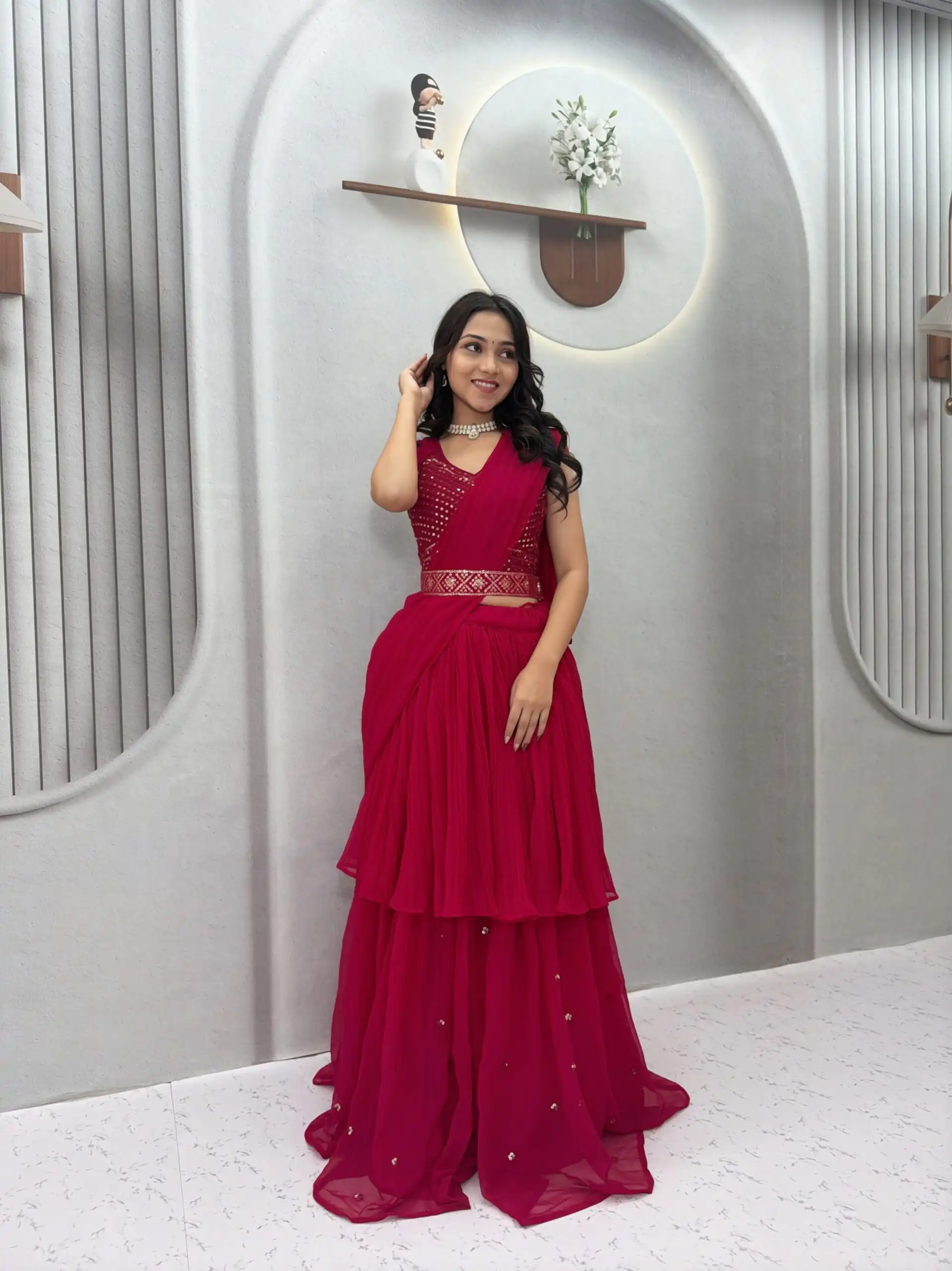 Perfect Pink Faux Georgette Thread Work Lehenga Choli